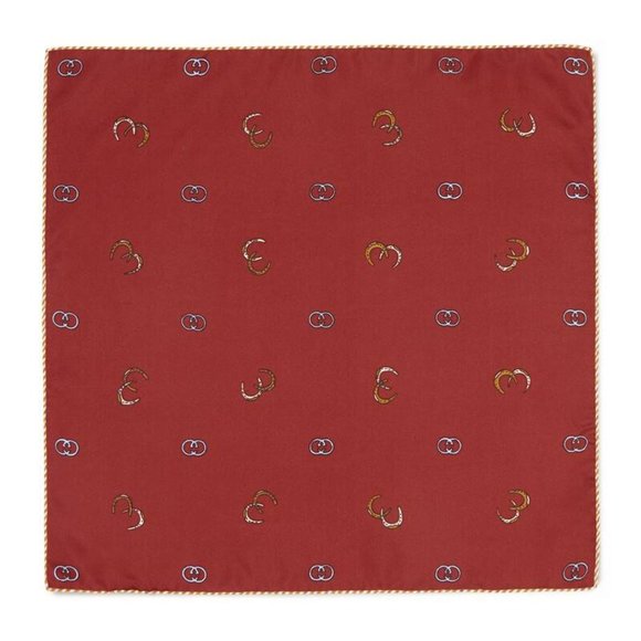 Gucci GG Horseshoe Print Pocket Square in Red NEW IN BOX - Picture 3 of 9